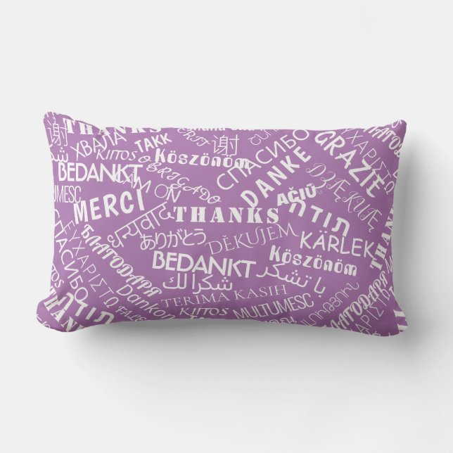 Tack Text Lila Pillow Multi Language Lumbarkudde (Framsida)