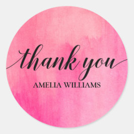 Tack Text Rosa Vattenfärg Runt Klistermärke