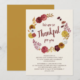Tack Thanksgiving Burgundy Guld Blommigt Inbjudningar