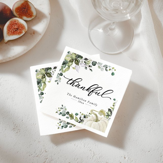 Tack, Thanksgiving Dinner för Greenery Pumpkin Pappersservett (Skapare uppladdad)