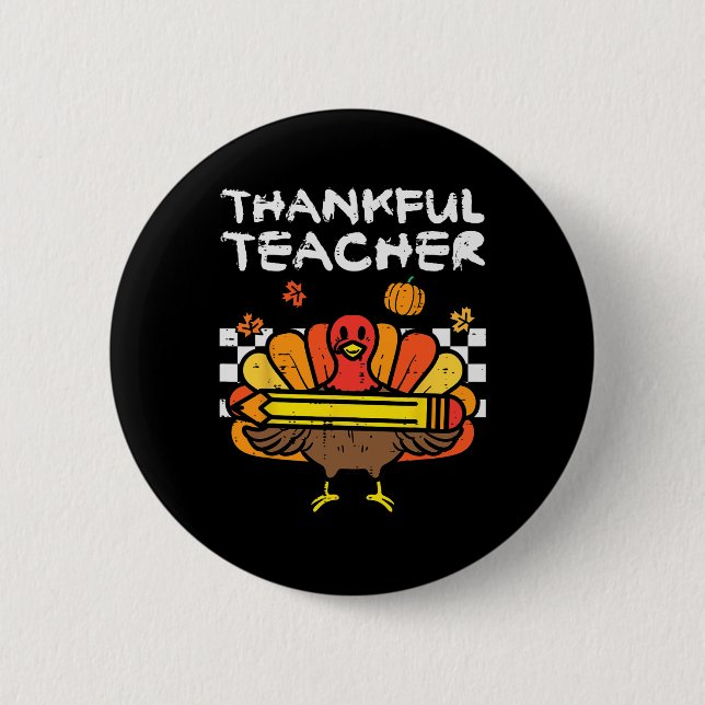 Tack, Thanksgiving för lärare Turkiet Retro Fall W Knapp (Framsida)