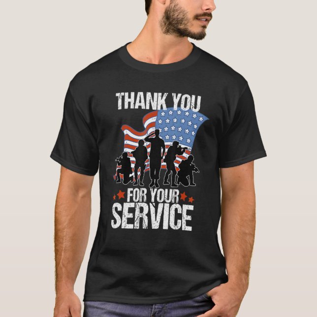 Tack till amerikanska Flagga  T Shirt (Framsida)