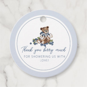 Tack till Berry Mycket blåbär Bear Pojke Shower Gåvor Etiketter