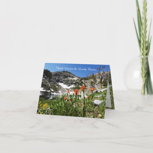 Tack till blommor, berg, anteckningskort (Framsida)
