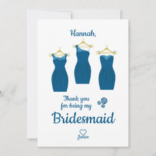 Tack till Bridesmaid med klänningar i blå skuggor Kort