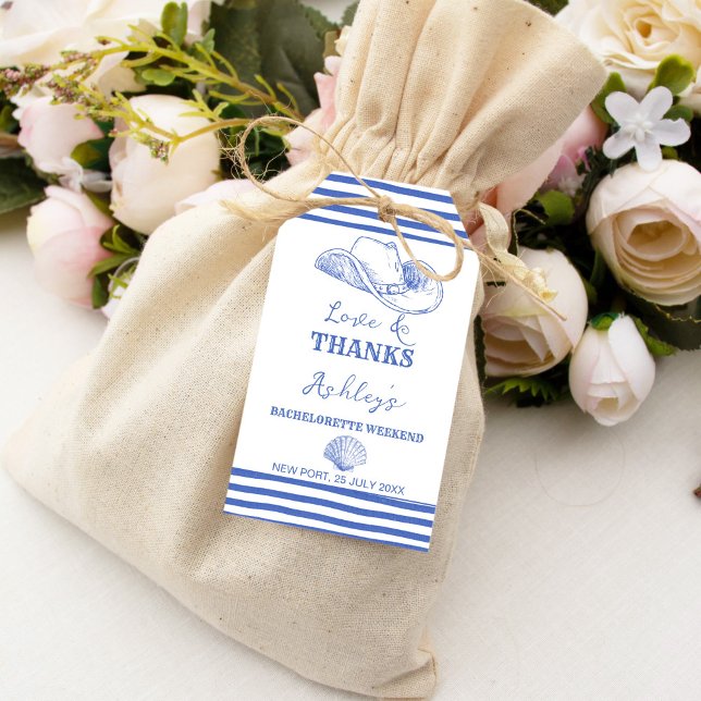 Tack till Cowgirl Bachelorette Presentetikett (Coastal Cowgirl Bachelorette party thank you favors Gift Tags last toast on the coast favor tags)