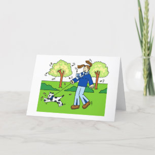 Tack till Female Dog Walker, Tecknad. Helgkort