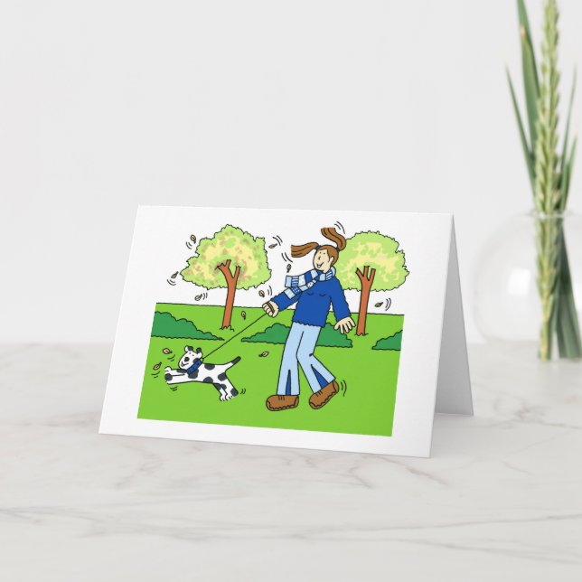 Tack till Female Dog Walker, Tecknad. Helgkort (Framsida)