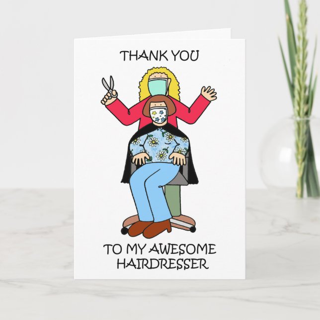 Tack till Hairdresser Covid 19 Tecknader Kort (Framsida)