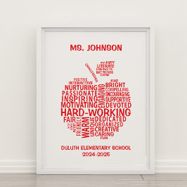 Tack till lärare Typografi Äpple Ord Moln Poster