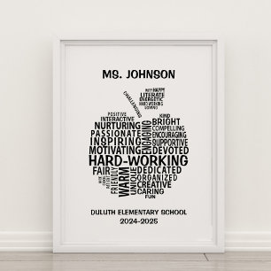 Tack till lärare Typografi Äpple Word Cloud Poster