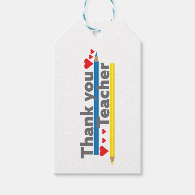 Tack till läraren - Pencier och Hearts Presentetikett (Framsidan)