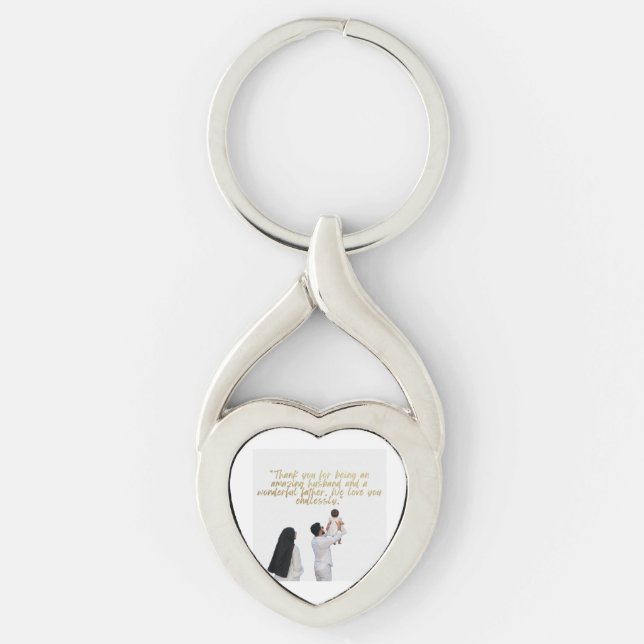 Tack till make och far twisted heart silverfärgad nyckelring (Framsidan)
