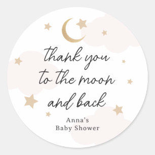Tack till Måne och Back Baby Shower Runt Klistermärke