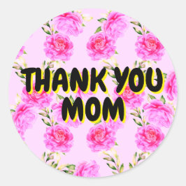 Tack till Mor | Rosa ros Stickers Runt Klistermärke