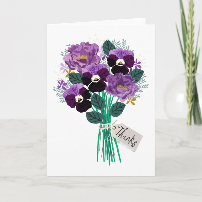 Tack till Pansies Blommigt Bouquet Kort (Framsida)