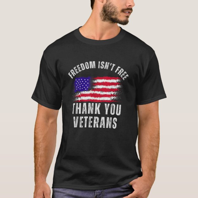 Tack till Service Veterans American Flagga T Shirt (Framsida)