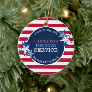 tack till Service Veterans Stars Rand Julgransprydnad Keramik