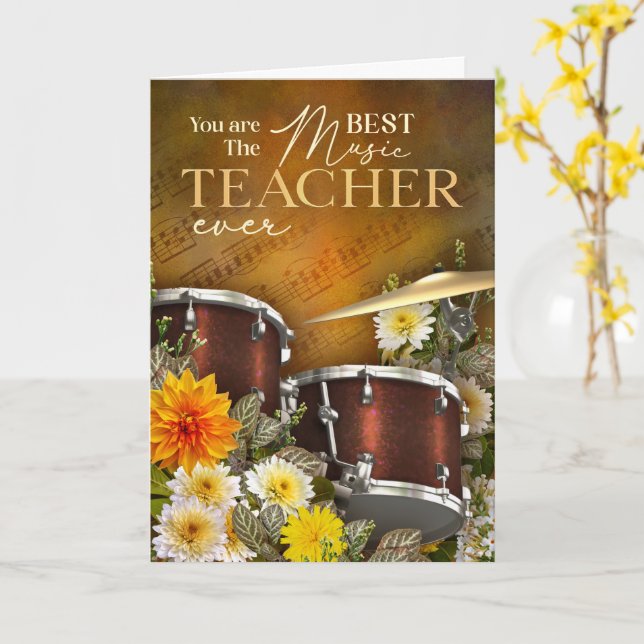Tack till trummusiklärare vid årsslut kort (Gul blomma)