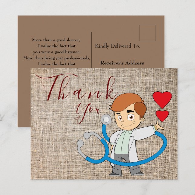 Tack till vykortet doktor vykort (Fram/baksida)