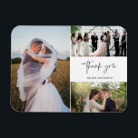 Tack Tre Photo Collage Bröllop Magnet<br><div class="desc">Den moderna svarta och vita designen i bröllop är ett tack för att du har magneter med tre av dina favoritfoton i bröllop. Visa din familj och dina vänner din uppskattning för att du är en del av din bröllop firande med en av dessa vackra keepsakes. Kontakta mig genom nedanstående...</div>