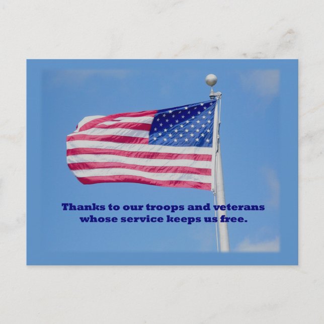 Tack Troops American Flagga Vykort (Framsida)