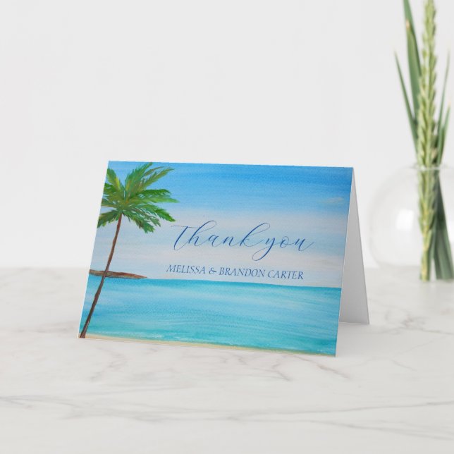 Tack, Tropical Beach Coastal Summer Bröllop Tack Kort (Framsida)