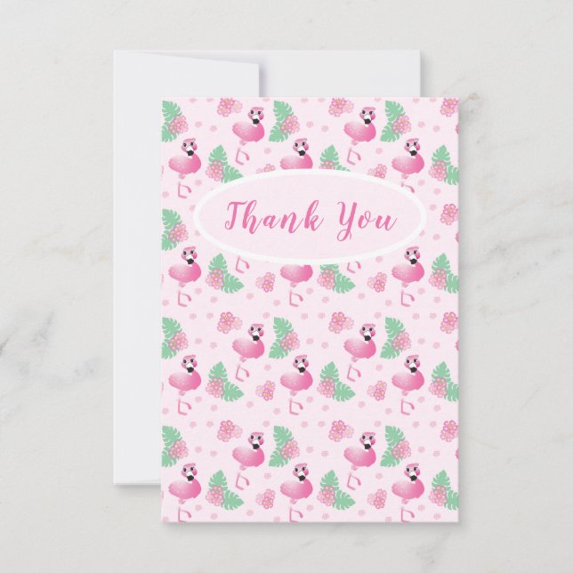 Tack Tropical Flamingo Flowers Löv Mönster Kort (Framsida)