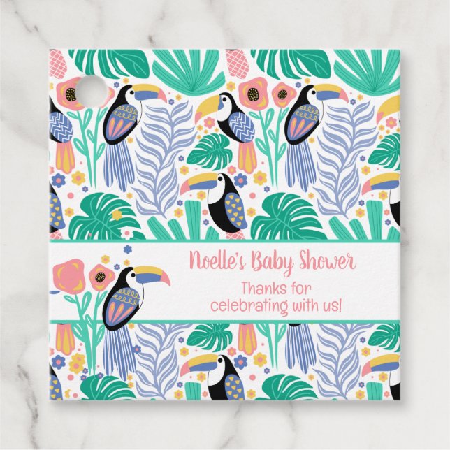 Tack Tropical Toucan Bird Baby Shower Gåvor Etiketter (Framsida)