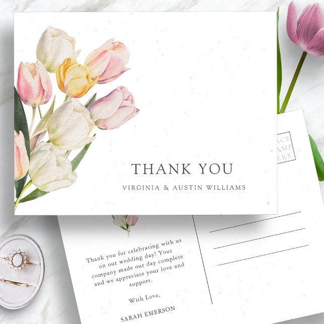 Tack Tulipan vykort (Thank You Watercolor Tulip Postcard by Painted Paperie
)