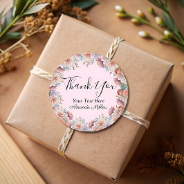 Tack typografi blommande rosa klassisk runt klistermärke