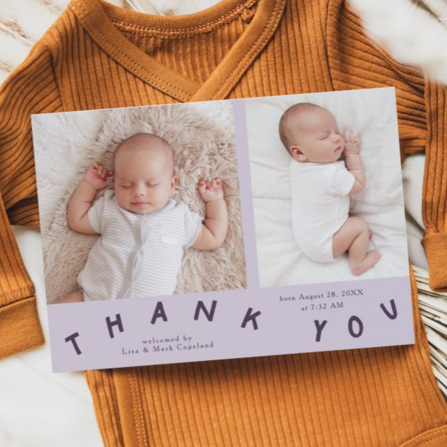 Tack Typografi Lila Birth Photo Meddelande (Skapare uppladdad)
