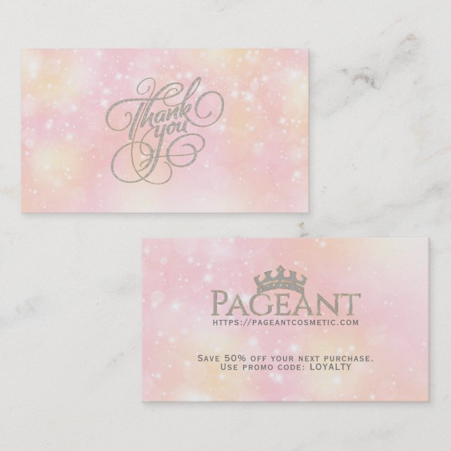 Tack Typografi Pastel Sparkly Background Rabattkort (Fram/baksida)