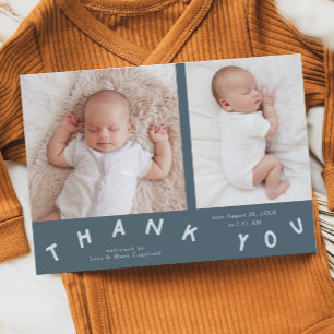 Tack Typografi - Slate Blue Birth Photo Meddelande