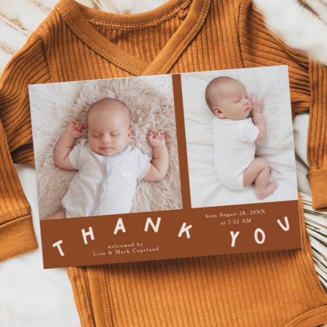 Tack Typografi Terracotta Birth Photo Meddelande (Skapare uppladdad)