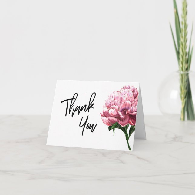 Tack Typografi Vattenfärg Rosa Peony Blomma Kort (Framsida)