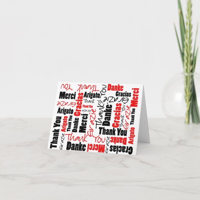Tack Typography Ord Cloud Red Black Kort (Framsida)