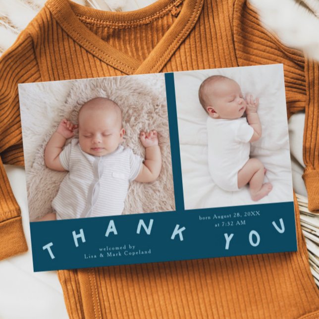 Tack Typography Teal Birth Photo Meddelande (Skapare uppladdad)