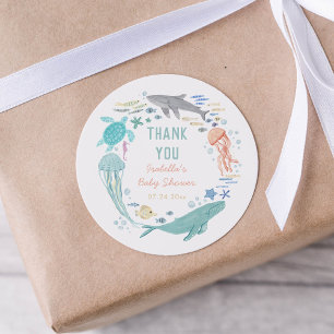 Tack under Sea Baby Shower Runt Klistermärke
