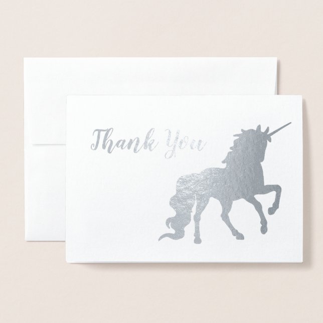 Tack Unicorn Birthday Silver Folierat Kort (Framsida med kuvert)