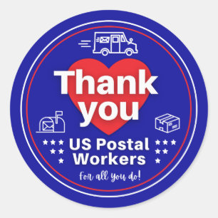 Tack US Postal Workers STICKER - Mörk blått Runt Klistermärke