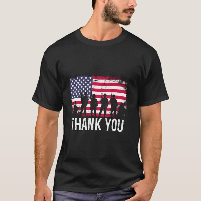 Tack USA Flagga T Shirt (Framsida)