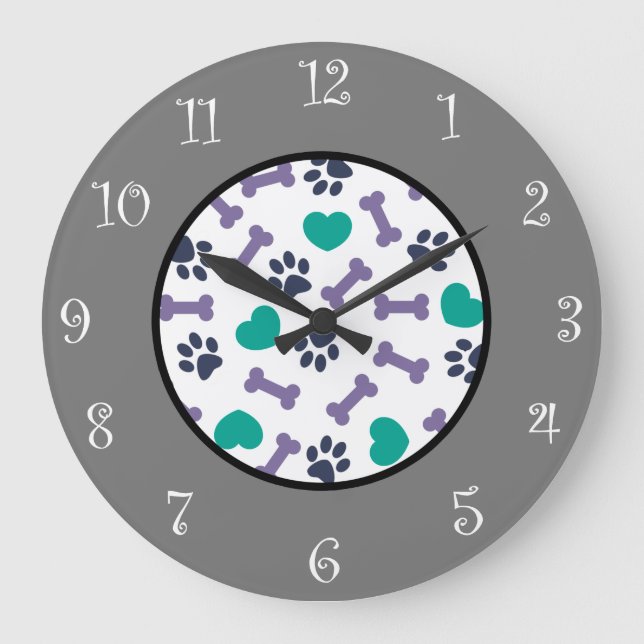 Täck ut Hund Tassar och block Tematiskt vägglås Stor Klocka (Framsida)