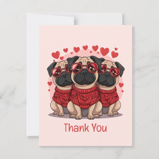 Tack Valentines day Pug Hundar Kort (Framsida)