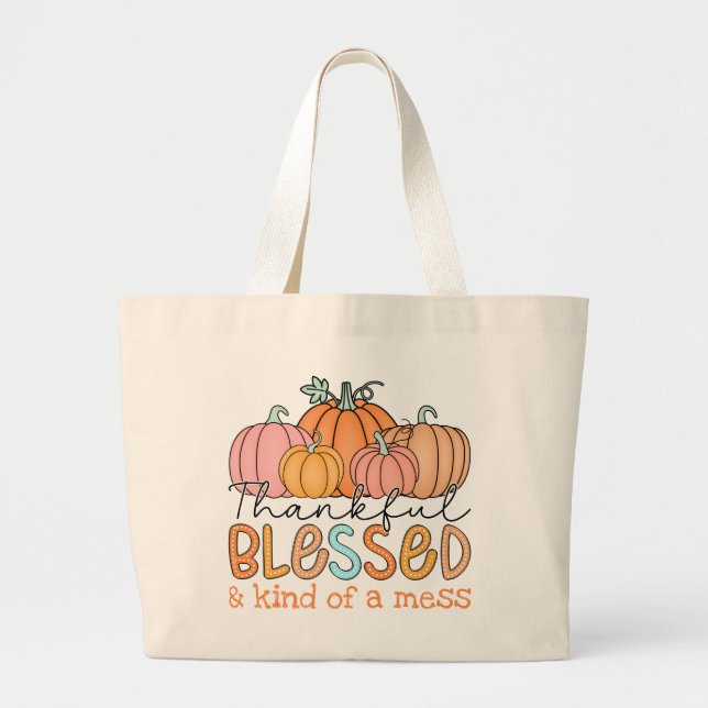 Tack, välsignad och slags  höstmynning jumbo tygkasse (Framsidan)