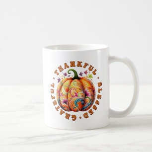 Tack, välsignad, tacksam Blommigt Pumpkin Kaffemugg
