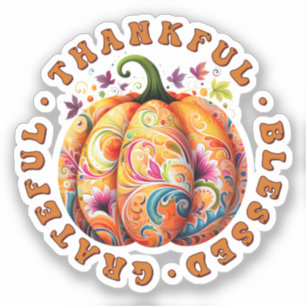 Tack, välsignad, tacksam Blommigt Pumpkin Klistermärken