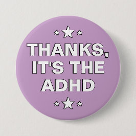 Tack vare ADHD Pastel Lila White Slogan Knapp