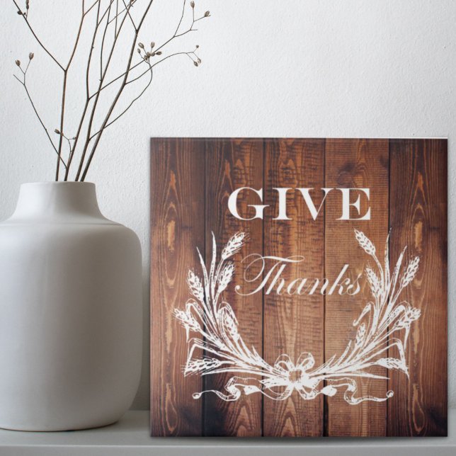 Tack vare den rustiska thanksgivingen, vedträ i ån kakelplatta (rustic thanksgiving wreath barn wood give thanks ceramic tile)