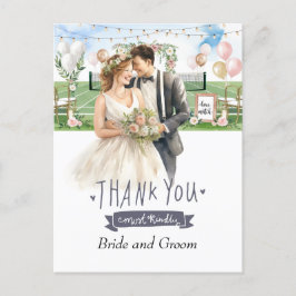 Tack vare Tennis Bride och Groom Bröllop Vykort